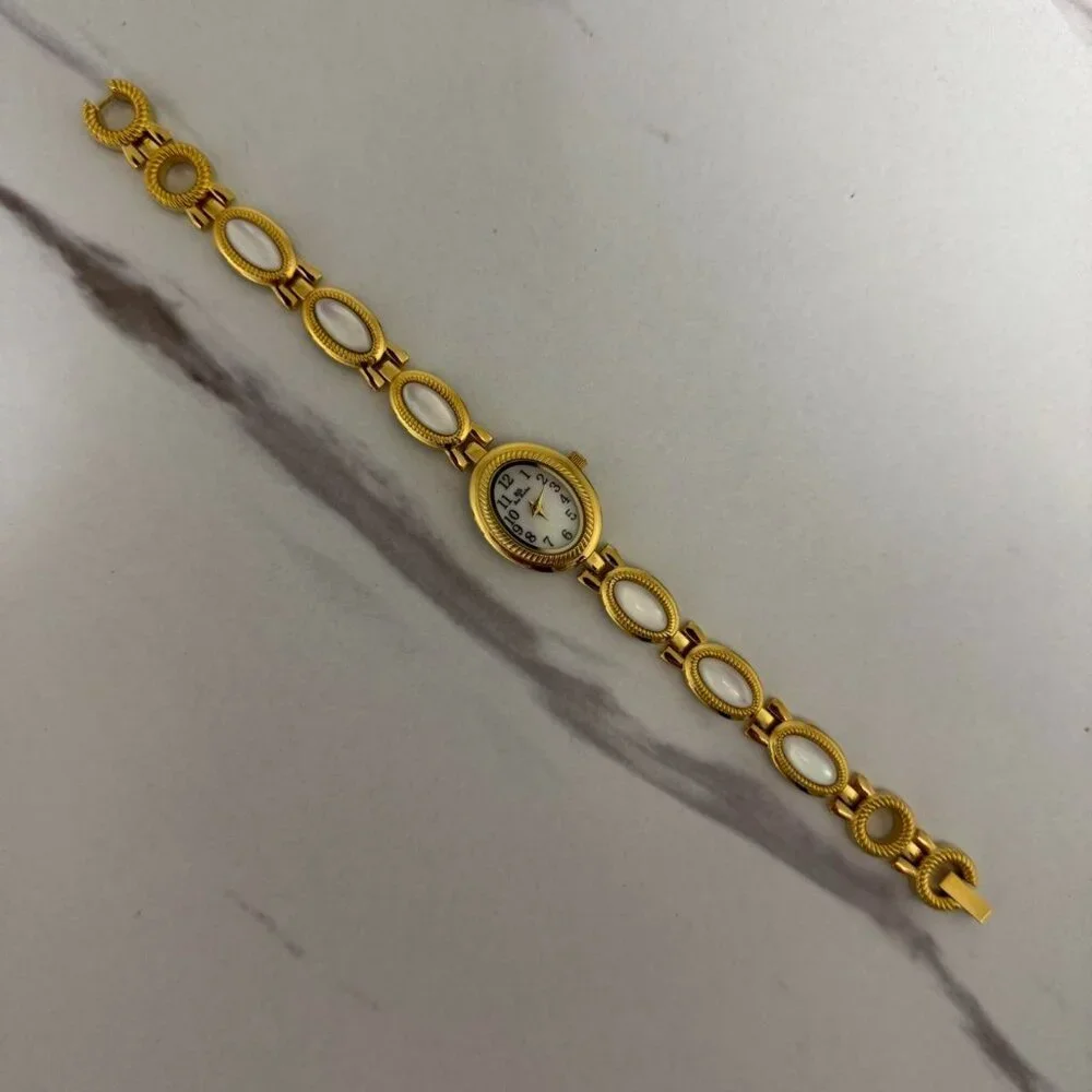 Sku0318 Retro Gold White Gemstone Women Watch Bracelet Stainless steel +gift bag